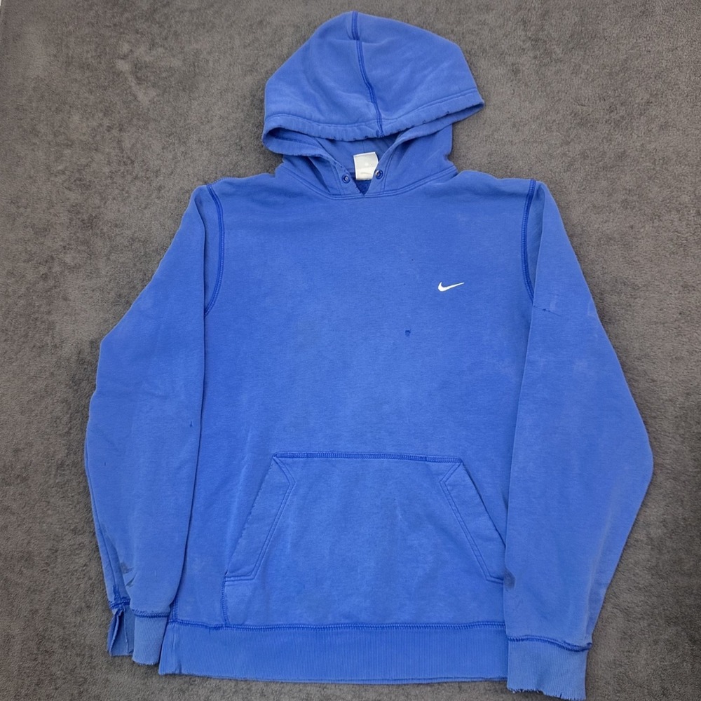 Nike hoodie mens pullover blue size large distressed sweatshirt sportswear y2k